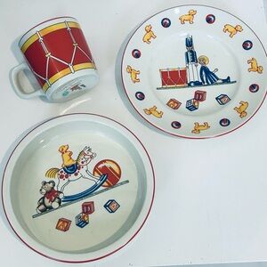 NWT Vintage Tiffany & Co. 1992 Ceramic Children's Dish Set w/ Toy Illustrations